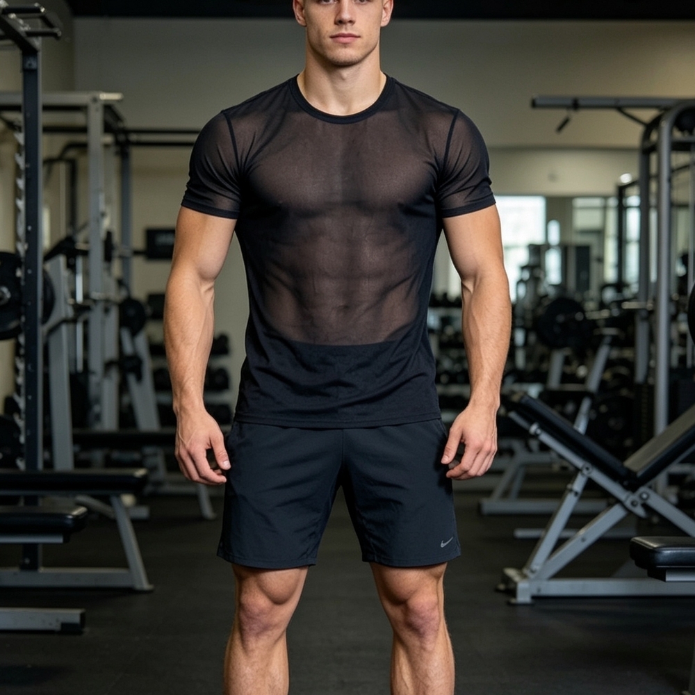 Wilfred Black Sheer Mesh Tee XXS | Stretch Nylon Short Sleeve Minimalist Top